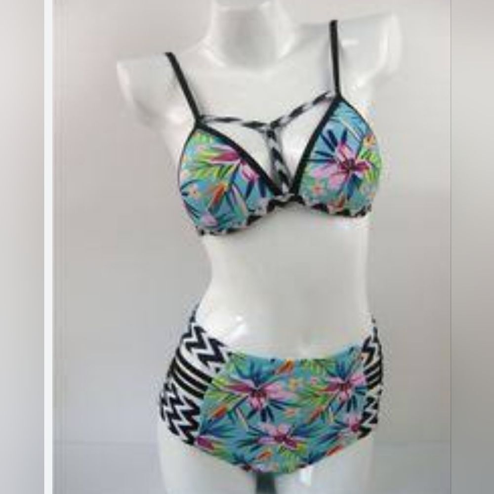 Tinpia Womens Green Floral‎ Swimwear High Waist Bikini Bandage Swimsuit